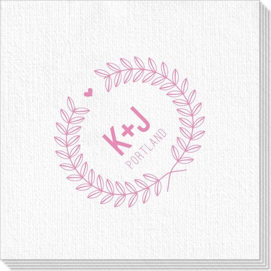 Laurel Wreath with Heart and Initials Deville Napkins